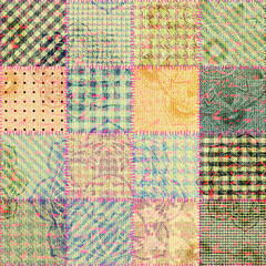 Seamless background pattern. Patchwork of grunge fabric.