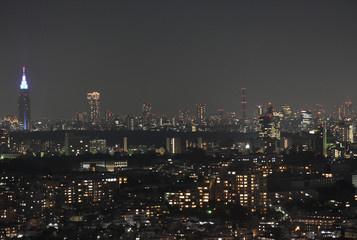 日本の東京都市景観・夜景（渋谷区方面などを望む）