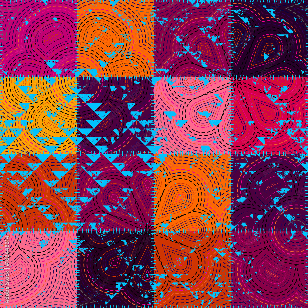 Poster vector seamless ethnic pattern in indian patchwork style
