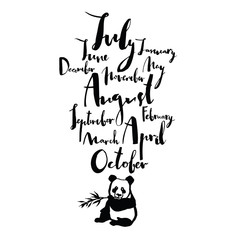 Panda font Handwritten calligraphy Months of year Black color