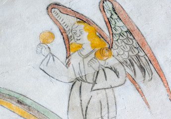 Angel playing maracas, medieval wall-painting