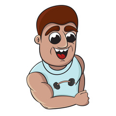 Obraz premium cartoon male athlete demonstrates biceps. vector illustration.