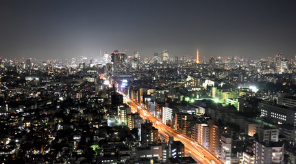 日本の東京都市風景・夜景（千代田区や渋谷区、港区方面などを望む）