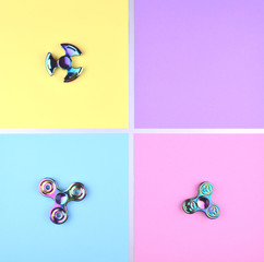 Group of hand fidget spinner toy.