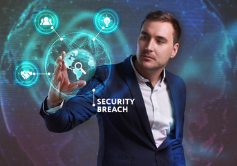 Business, Technology, Internet and network concept. Young businessman working on a virtual screen...