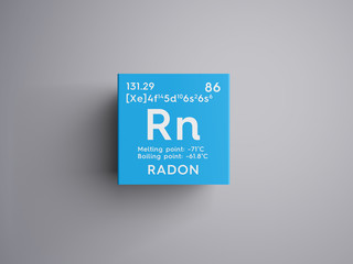 Radon. Noble gases. Chemical Element of Mendeleev's Periodic Table. Radon in square cube creative...