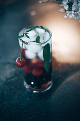 Summer cooling drink with fruit and ice.