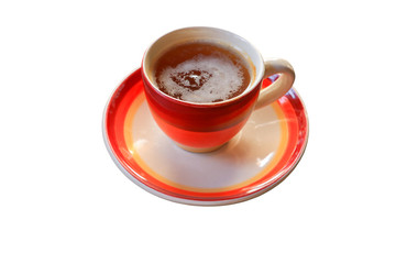 coffee cup in striped red over white background