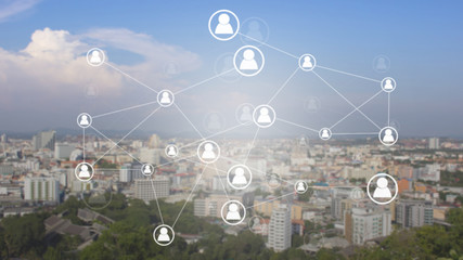 network connection concept,Business Concept with Seaside town and sky