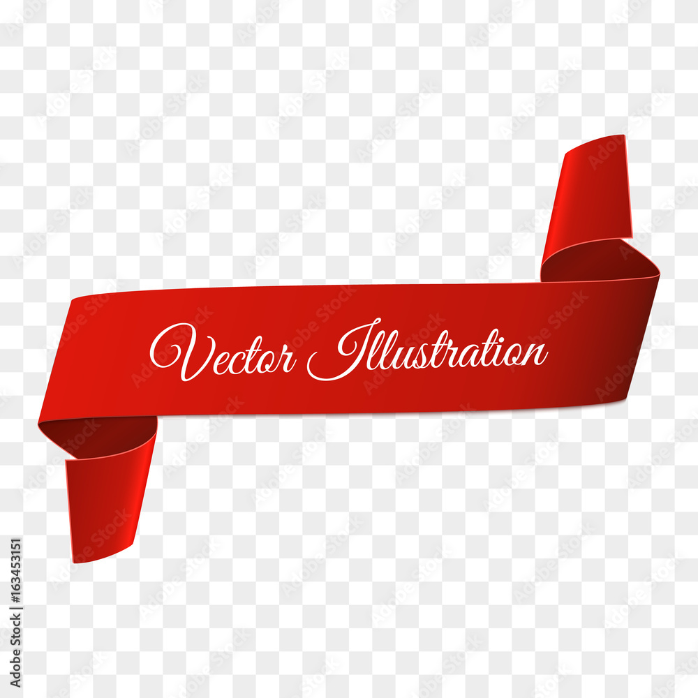 Poster flag vector banner. red curved ribbon isolated on white background.