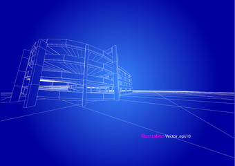 carpark structure architecture abstract drawing, 3d illustration vector