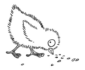 Cartoon image of chicken. An artistic freehand picture.