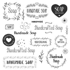Hand drawn soap labels. Vector. Isolated.