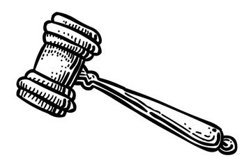 Cartoon image of Judge Gavel Icon. Law symbol. An artistic freehand picture.