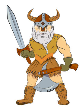 Cartoon image of viking warrior. An artistic freehand picture.