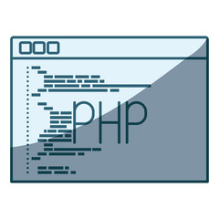 blue shading silhouette of programming window with script code php vector illustration