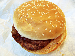 Hamburger on a napkin.