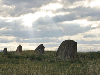 The remains of the ancient kurgans in the Siberian steppe.
