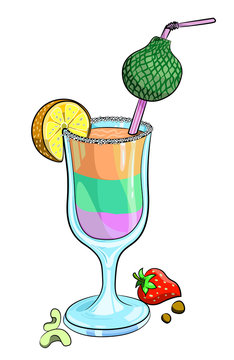 Cartoon image of cocktail. An artistic freehand picture.