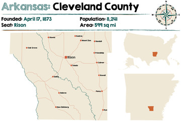 Large and detailed map of Cleveland county in Arkansas