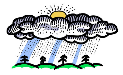 Cartoon image of Rain Icon. Rainfall symbol. An artistic freehand picture.