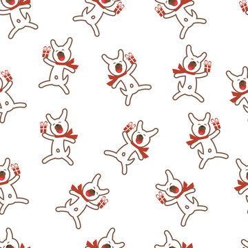 Seamless Pattern with Funny Dog and Gift