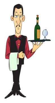 Cartoon image of waiter. An artistic freehand picture.