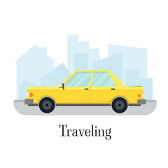 Travelling Car Taxi Transportation Service. Vector