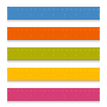 Set of multicolored school measuring rulers with centimeters and inches. Vector illustration