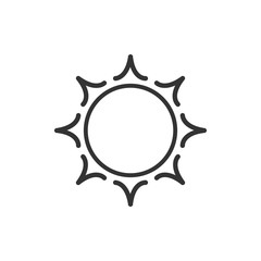 Stylized sun logo. Line icon of sun, flower. Isolated black outline logo on white background.