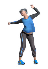 3D Rendering Senior Woman Dancing on White
