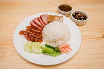 roasted duck and roast pork with rice, Thai food, Chinese food