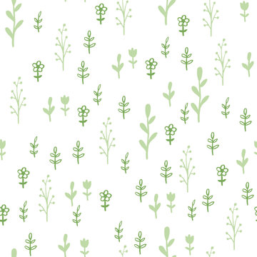 Green herbs seamless pattern. Scandinavian background. Nature style.