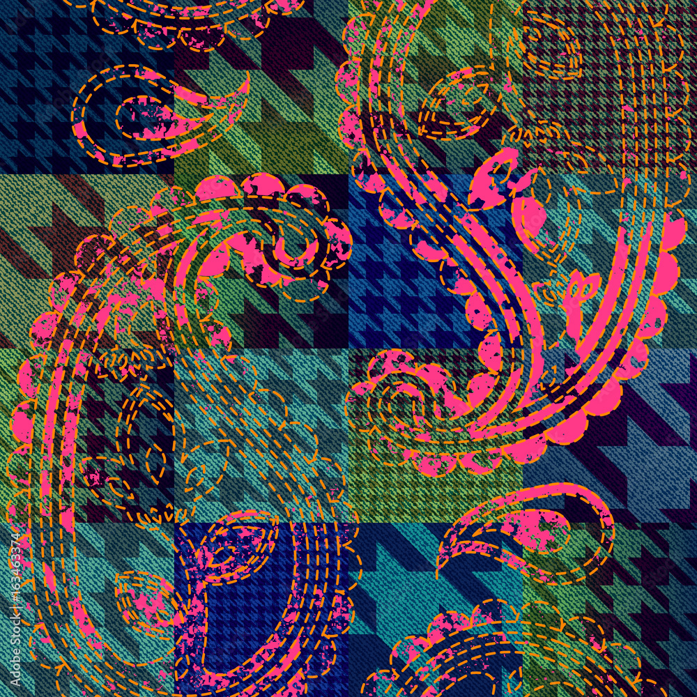 Poster Seamless background pattern. Imitation of a retro patchwork in indian style.