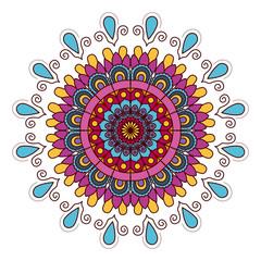 white background with colorful flower mandala vintage decorative drops ornament vector illustration