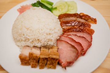 roasted duck and roast pork with rice, Thai food, Chinese food