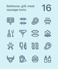 Outline Barbecue, grill, meat, sausage icons for web and mobile design pack 1