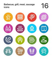 Colorful Barbecue, grill, meat, sausage icons for web and mobile design pack 2