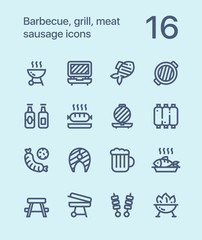 Outline Barbecue, grill, meat, sausage icons for web and mobile design pack 2