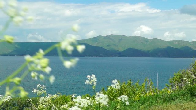 Landscape with the lake Sevan in Armenia