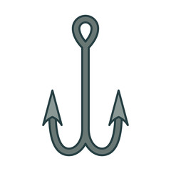 colorful silhouette of metallic double fishhook with thick contour vector illustration