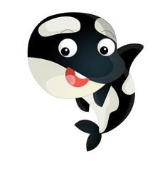 cartoon sea killer whale swimming looking and smiling - illustration for children