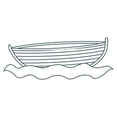 monochrome contour of wooden fishing boat in water vector illustration - obrazy, fototapety, plakaty