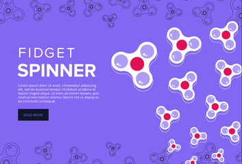 Fidget spinner web banner ad in flat vector design. Trendy hipster hand toy icon. Anti stress fun game of school kids. Vector illustration.