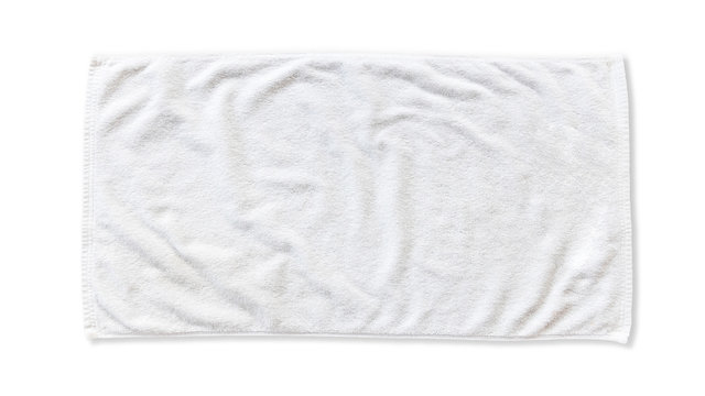 White beach towel mock up isolated with clipping path on white background, flat lay top view
