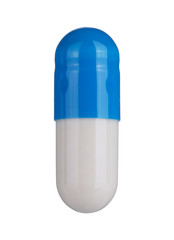 Blue and white pill or capsule isolated on a white 
