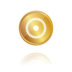 Zahnrad - Mechanismus - Gold Münze mit Reflektion