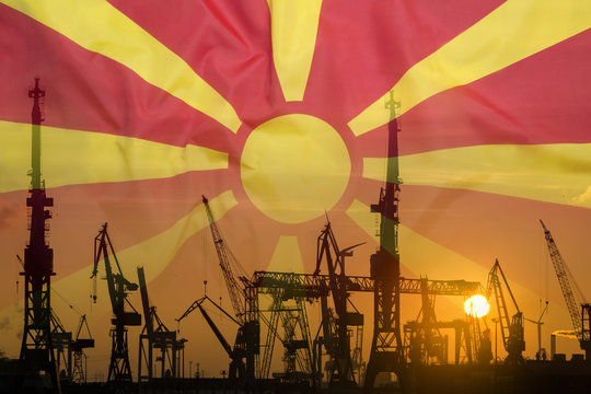Industrial concept with Macedonia flag at sunset