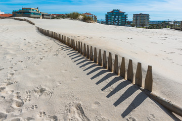 Sand dunes at Costa Nova beach. Aveiro.  Portugal