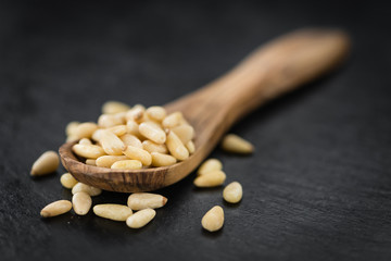 Pine Nuts on a slate slab (selective focus)